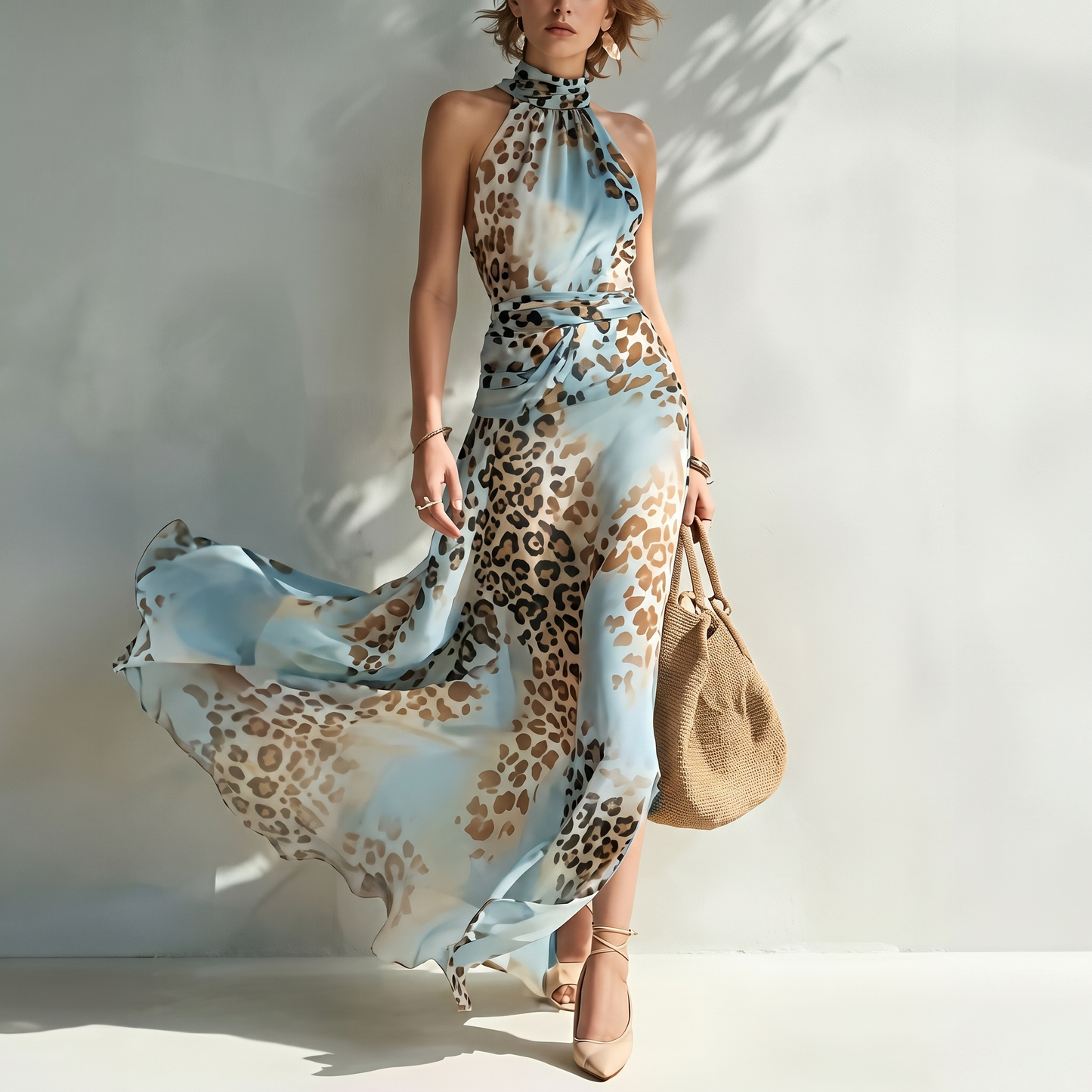 Azuria | Vestido largo glamuroso con estampado animal