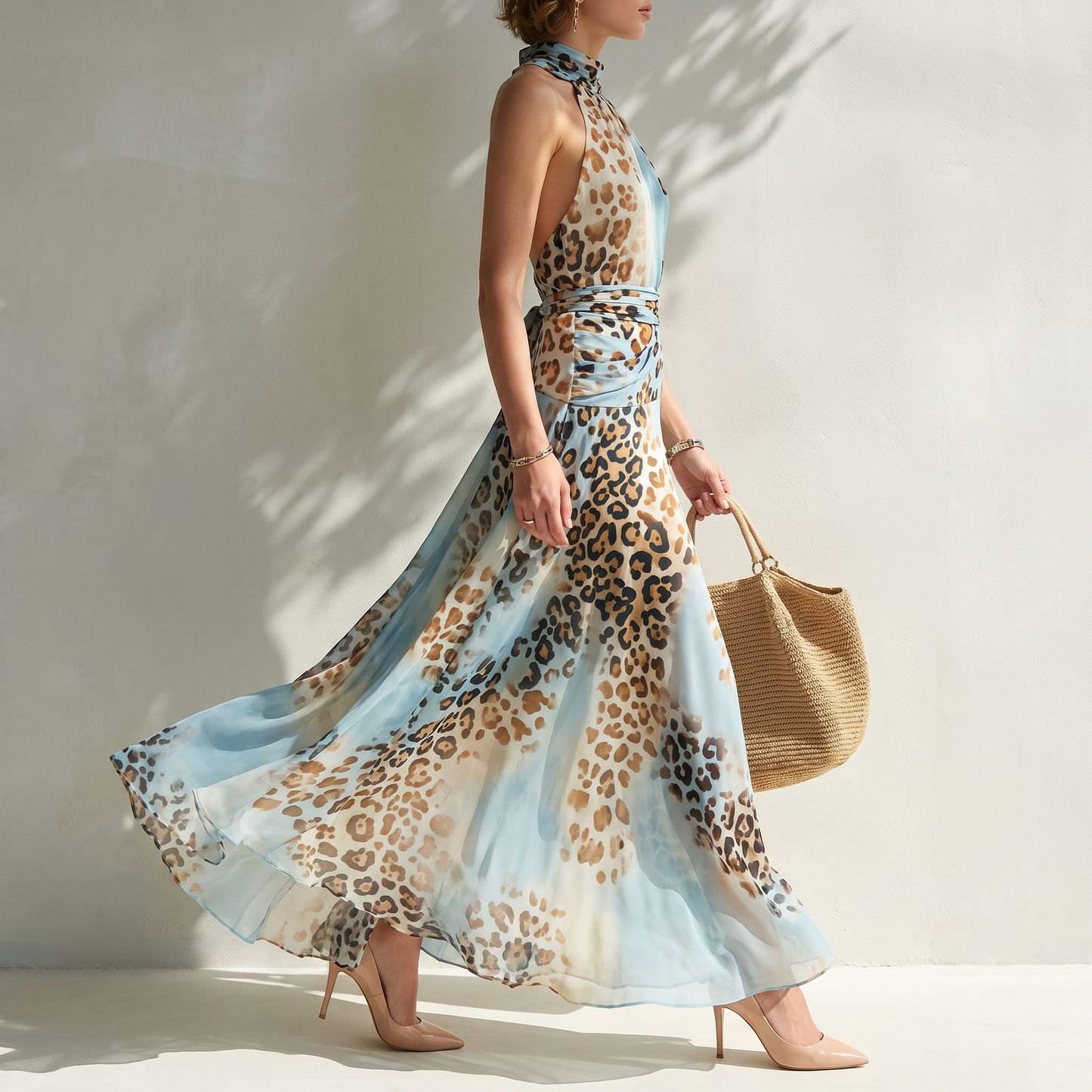 Azuria | Vestido largo glamuroso con estampado animal